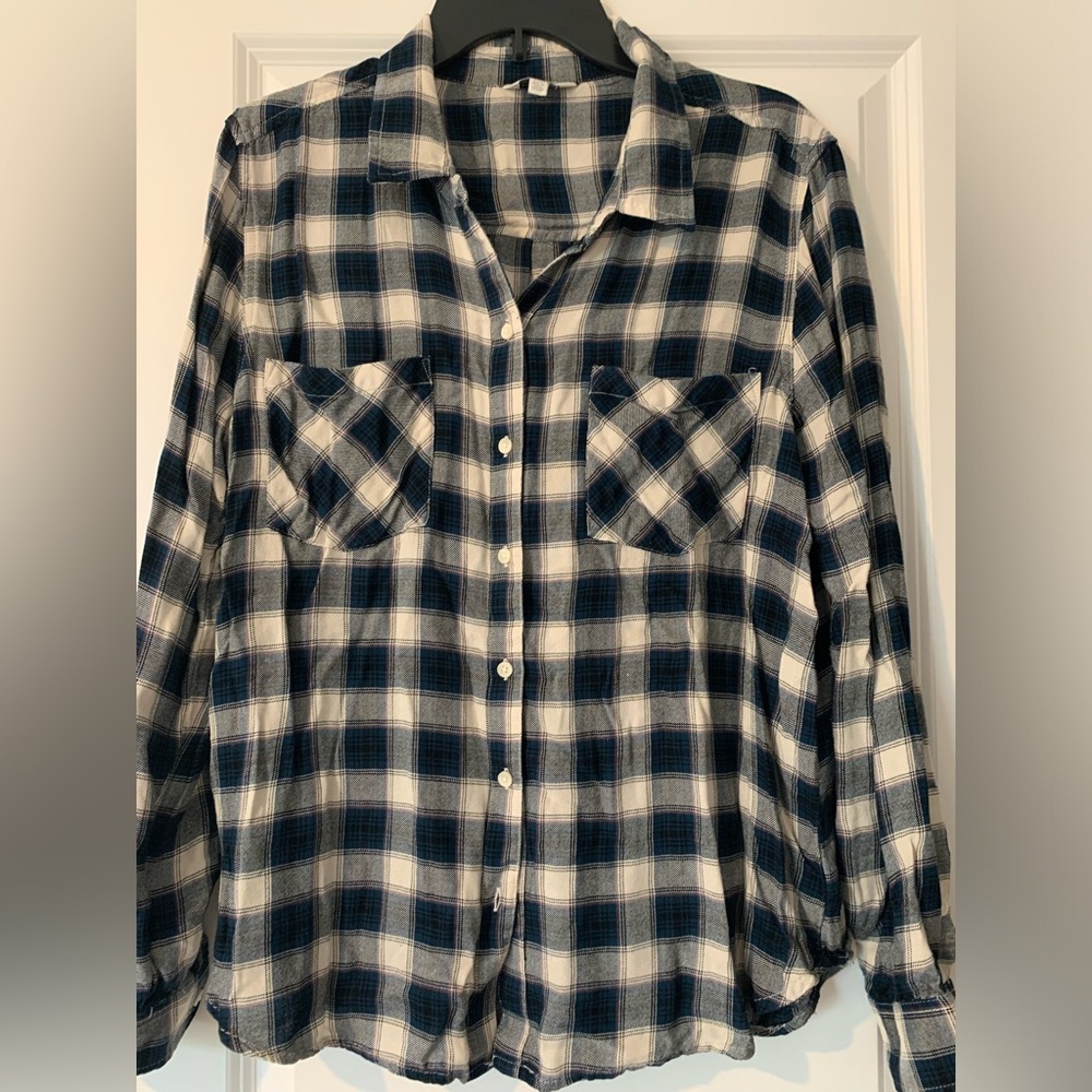 Lucky Brand Navy and Cream Plaid Shirt